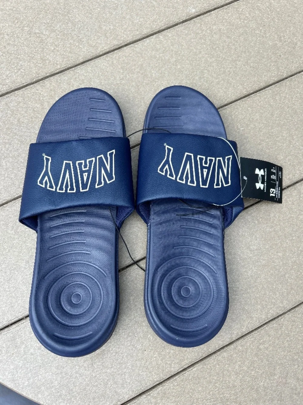 Under Armour Navy Midshipmen Slides  Size 13 NWT